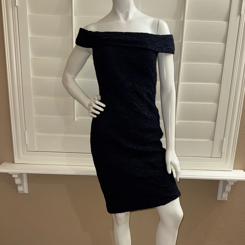 Lauren Ralph Lauren Lace Off-The-Shoulder Cocktail Dress Dark Navy Blue